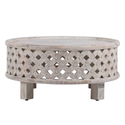WOMO-DESIGN Itämainen kahvipöytä Napoli Ø75x35 cm pyöreä valkoinen massiivipuuta