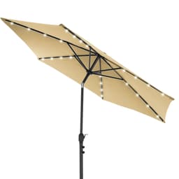 Parasol med kurvel inkl. LED Solar Ø 300 cm Brun fremstillet af Polyester