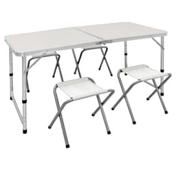 Camping Fällbord trädgård bord med 4 pallar aluminium 120 cm vit / kräm