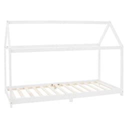 ML Design Spjälsäng 90x200cm med tak och slattram, vit, husbädd för tjejer och