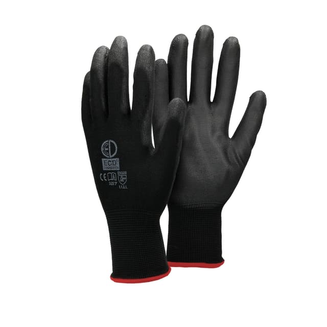 ECD Germany 4 par arbetshandskar med PU-beläggning - storlek 7-S - svart -