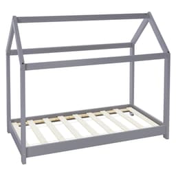 ML Design Spjälsäng 70x140 cm med tak och slatt ram, ljusgrå, husbädd för tjejer