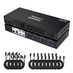 HDMI KVM Switch 4 PC ja 3 näyttöä 4K60Hz kuulokkeet, äänimikrofoni, RJ45 LAN
