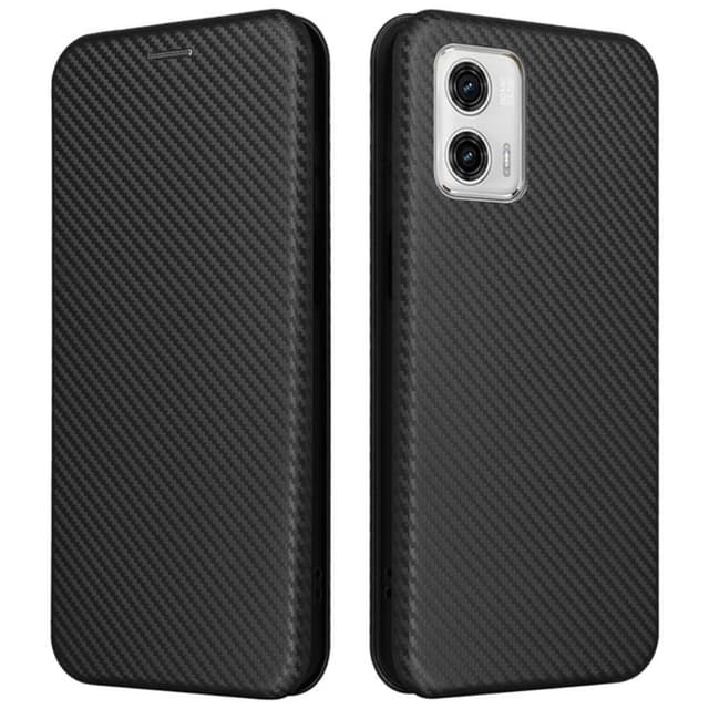 SKALO Motorola Moto G23 4G Carbon Fiber Lompakkokotelo - Musta