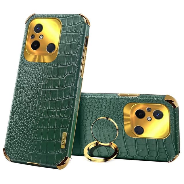 SKALO Xiaomi Redmi 12C 4G Crocodile Guldkant Cover - Grøn