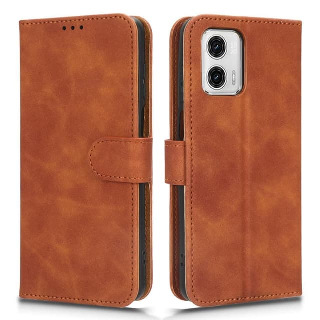 SKALO Motorola Moto G73 5G Matt PU Nahka lompakkokotelo - Ruskea
