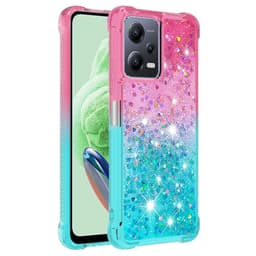 SKALO Xiaomi Redmi Note 12 5G Kvicksand Glitter Hjerter TPU Cover - Pink-Turkis