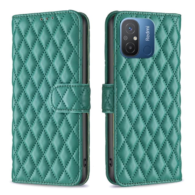 SKALO Xiaomi Redmi 12C 4G BINFEN COLOR Quiltat Plånbok - Grön