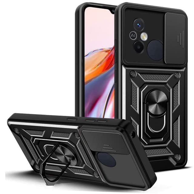 SKALO Xiaomi Redmi 12C 4G Armor Hybrid Metal Ring Camera Slider - Sort