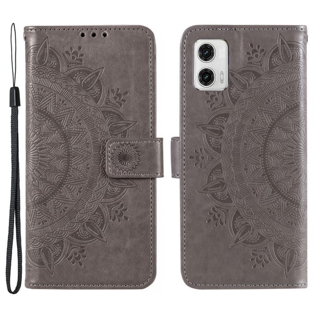 SKALO Motorola Moto G73 5G Mandala lompakkokotelo - Harmaa