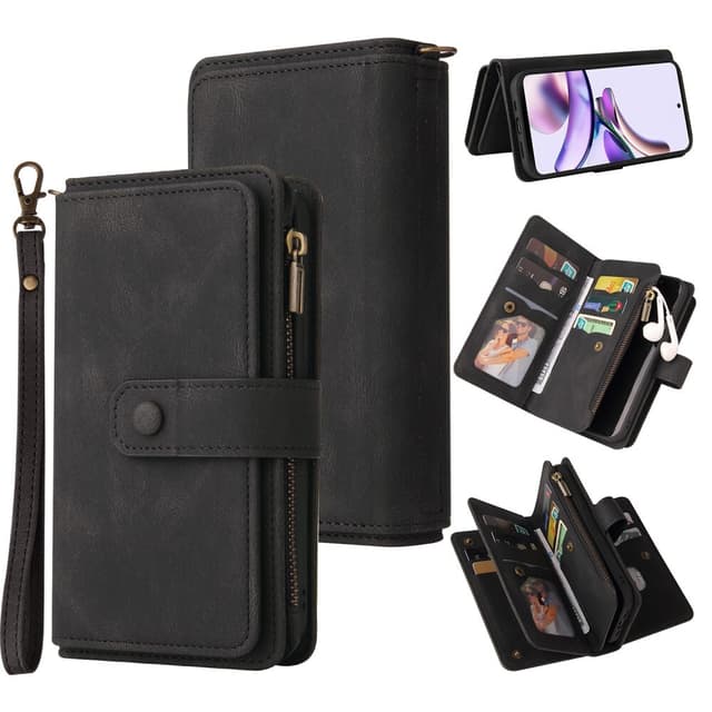 SKALO Motorola Moto G53 5G Big Wallet 17-lokeroa Lompakkokotelo - Musta