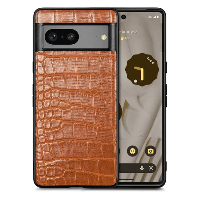 SKALO Google Pixel 7a Krokodil PU-Läder Hybrid Skal - Brun