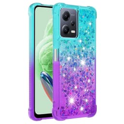 SKALO Xiaomi Redmi Note 12 5G Kvicksand Glitter Hjerter TPU Cover - Turkis-Lilla