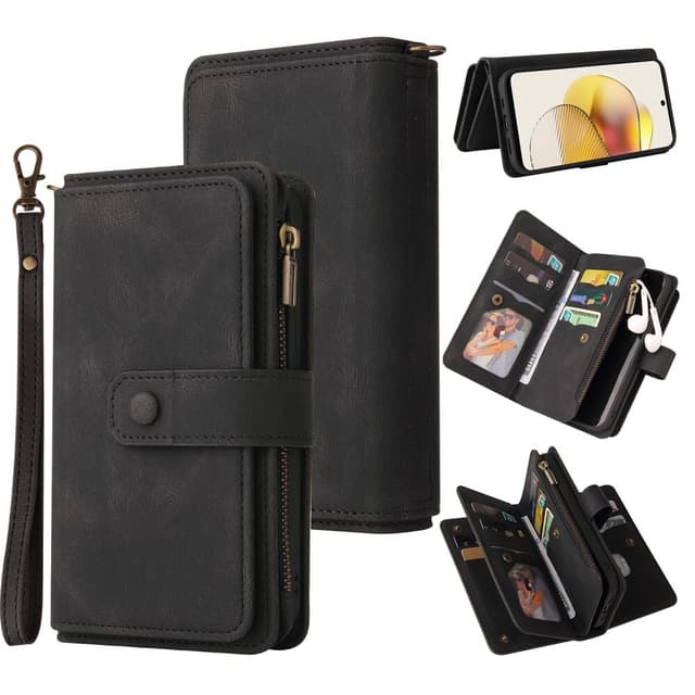 SKALO Motorola Moto G73 5G Big Wallet 17-lokeroa Lompakkokotelo - Musta