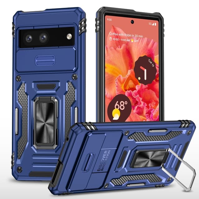 SKALO Google Pixel 7a Armor Hybrid Metallring Kameraslider - Blå