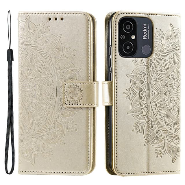 SKALO Xiaomi Redmi 12C 4G Mandala Flip Cover - Guld