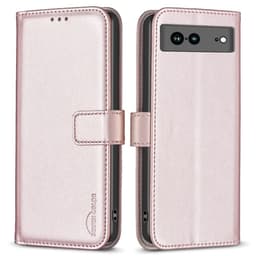 Google Pixel 7a BINFEN COLOR Præget Flip Cover - Rosa guld