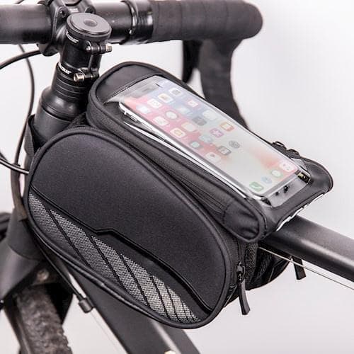 Waterproof bicycle frame bag with a removable phone case, Black