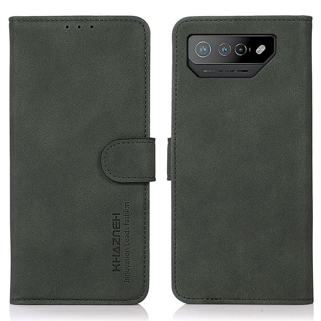 SKALO Asus ROG Phone 7 5G KHAZNEH Lompakkokotelo PU-nahasta - Vihreä