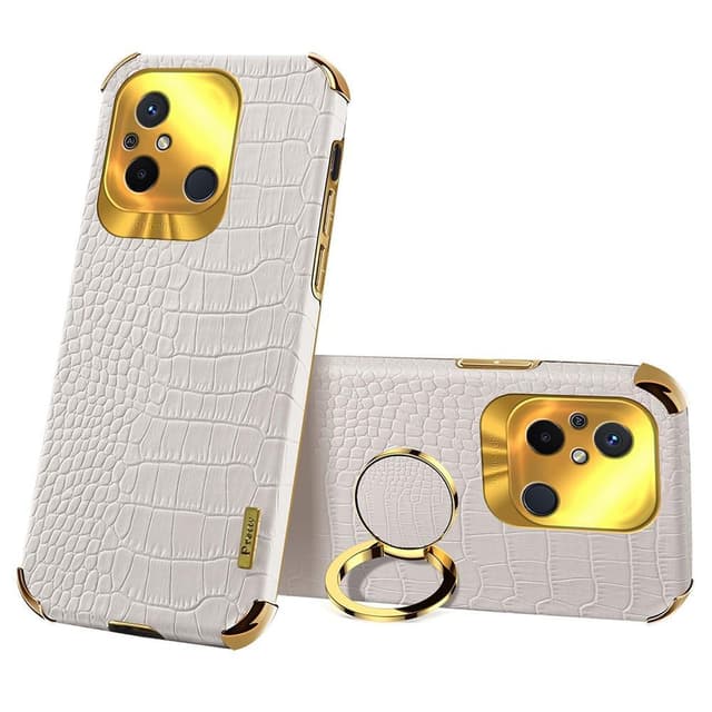 SKALO Xiaomi Redmi 12C 4G Crocodile Guldkant Cover - Hvid