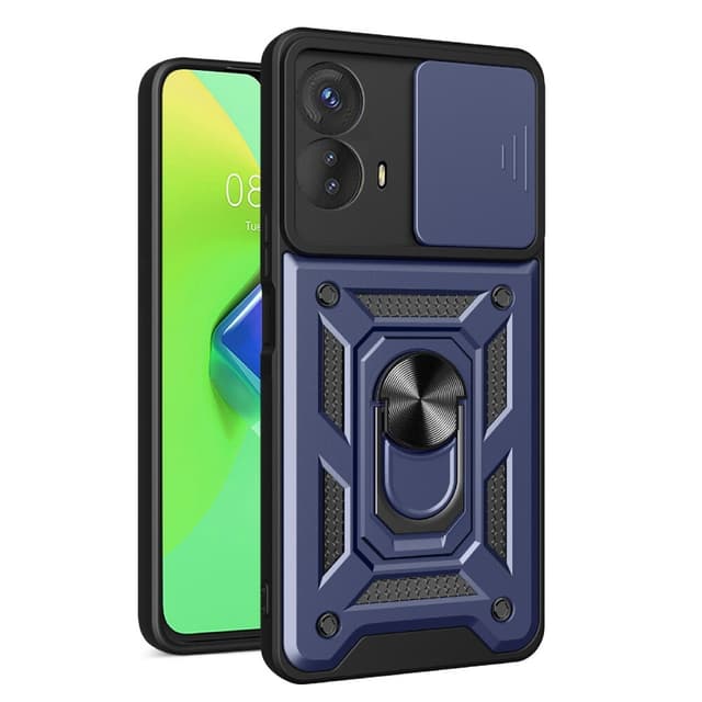 SKALO Motorola Moto G73 5G Armor Hybrid Metal Ring Camera Slider - Blå