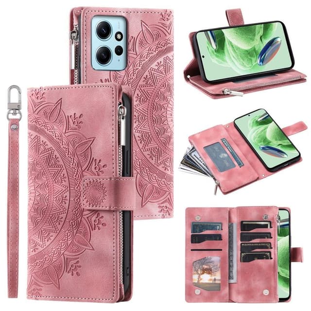 SKALO Xiaomi Redmi Note 12 4G Big Wallet Mandala Pungetaske - Rosa guld