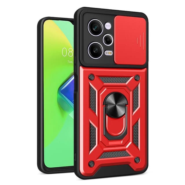 SKALO Xiaomi Redmi Note 12 Pro 5G Armor Hybrid Metal Ring Camera Slider - Rød