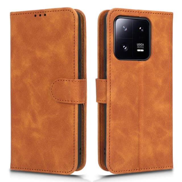 SKALO Xiaomi 13 Pro 5G Matt PU-Läder Plånboksfodral - Brun