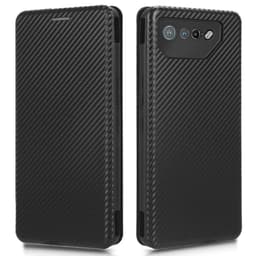 SKALO Asus ROG Phone 7 5G Carbon Fiber Lompakkokotelo - Musta