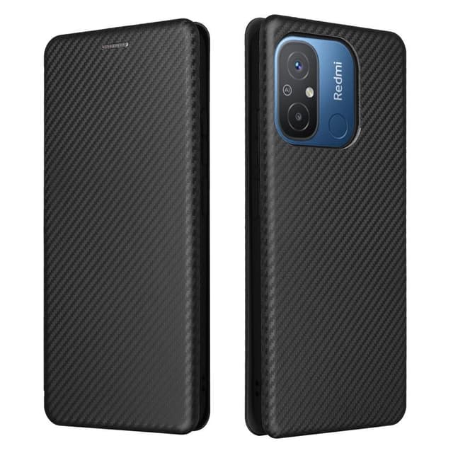 SKALO Xiaomi Redmi 12C 4G Carbon Fiber Plånboksfodral - Svart