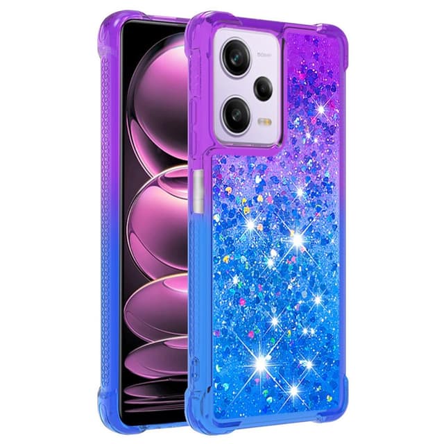 SKALO Xiaomi Redmi Note 12 Pro 5G Kvicksand Glitter Hjerter TPU Cover - Lilla-Blå