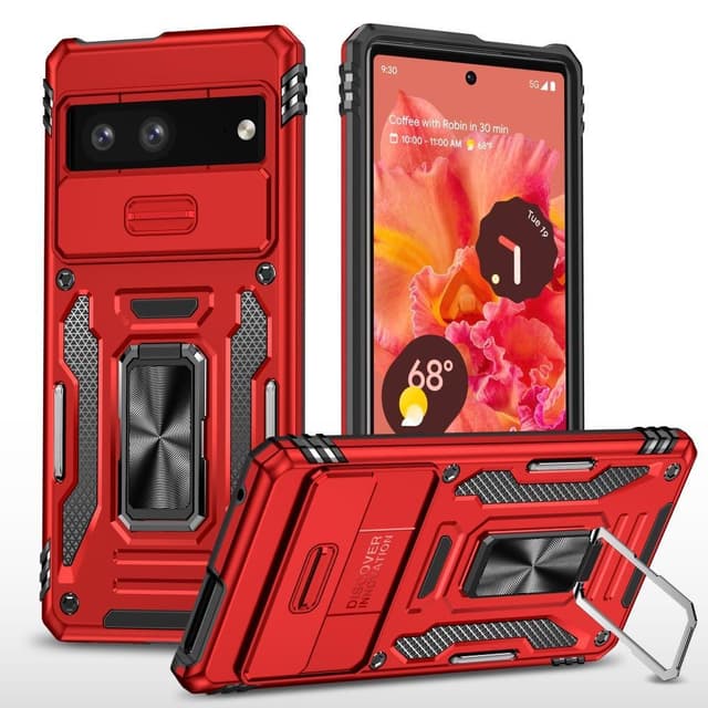 SKALO Google Pixel 7a Armor hybridi metallirengas kameran liukusäädin - - Punainen