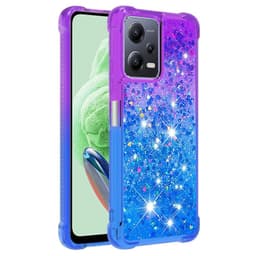 SKALO Xiaomi Redmi Note 12 5G Kvicksand Glitter Hjerter TPU Cover - Lilla-Blå