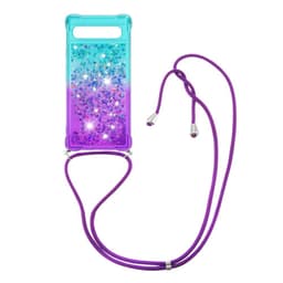 SKALO Google Pixel 7a Kvicksand Glitter Mobilhalsband - Turkos-Lila