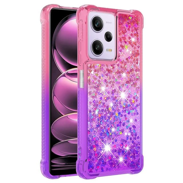 SKALO Xiaomi Redmi Note 12 Pro 5G Kvicksand Glitter Hjerter TPU Cover - Pink-Lilla
