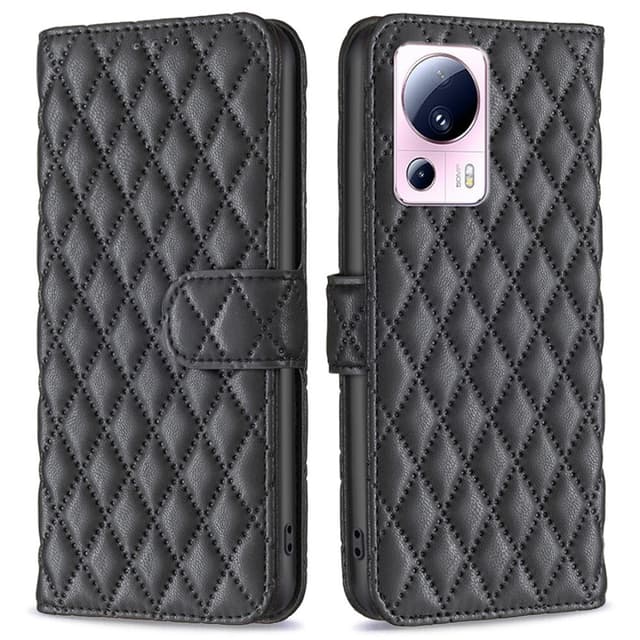 SKALO Xiaomi 13 Lite BINFEN COLOR Quiltat Plånbok - Svart