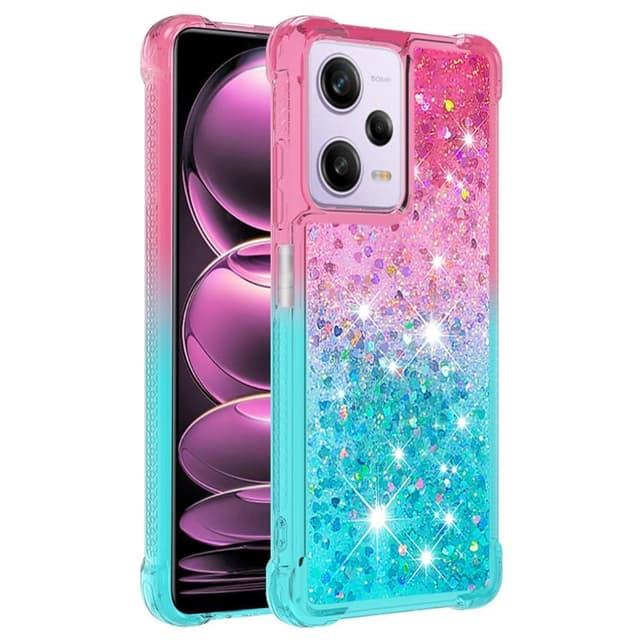SKALO Xiaomi Redmi Note 12 Pro 5G Kvicksand Glitter Hjärtan TPU-skal - Rosa-Turkos