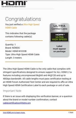 NORDIC-SERTIFISERT KABLER 3m Ultra High Speed ​​​​HDMI 2.1 8K 60Hz 4K 120Hz 48Gbps Dynamic HDR eARC VRR Nylonflettet kabel gullbelagt
