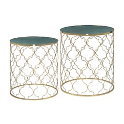 WOMO-DESIGN design -sivupöytä 2 kpl Ø40x45 / Ø45x50 cm, vihreä marmori / kulta