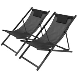 Sæt med 2 dækstole Solstol Liggestol Have Lounger Foldestol Aluminium Sort