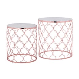 WOMO-DESIGN design sidebord sæt på 2 Ø40 / Ø45 cm, hvid Banswara marmor / kobber