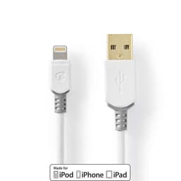 Nedis Lightning Kabel | USB 2.0 | Apple Lightning, 8-stifts | USB-A Hane | 480 Mbps | Guldplaterad | 1.00 m | Rund | PVC | Grå / Vit | Kartong med fönster