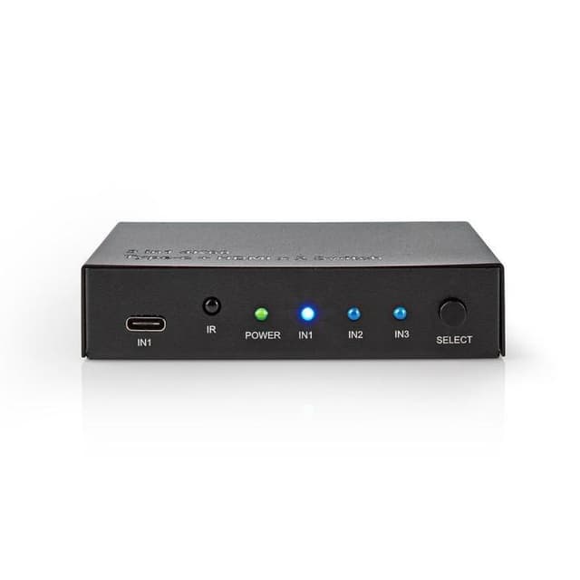 Nedis HDMI ™ Switch | 3-Port port(s) | 1x USB-C™ / 2x HDMI™ Inngang | 1x HDMI ™ -utgang | 4K@60Hz | 18.0 Gbps | Metall | Antrasitt