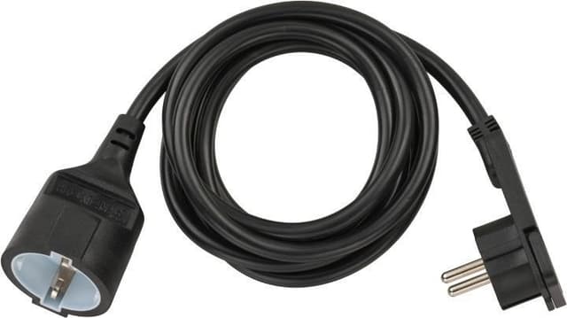 Plastforlængerkabel med fladt stik (forlængerkabel fladt til inderside med 2m kabel) sort