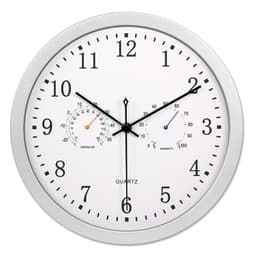 Tyst väggklocka med termometer Hygrometer Silver