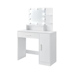 ML Design toiletbord hvid, frisørbord med LED-belysning, spejl, 1 skuffe, 3 rum