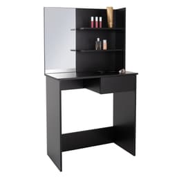 ECD Germany Modernt toalettbord med spegel, låda, 2 fack, 75x40x135cm, svart,