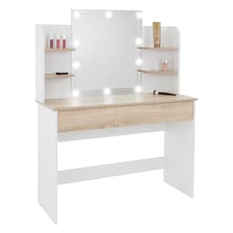 ECD Germany Tilbagebord med LED Lighting, Mirror,skuffe, 4 rum, 108x40x140cm,