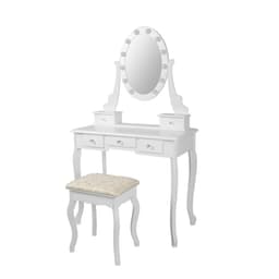 ML Design dressing bord vit med LED-belysning, frisörbord med spegel, pall och 5