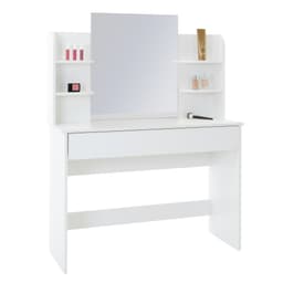 ECD Germany Modernt toalettbord med spegel, låda, 4 fack, 108x40x140 cm, vit,